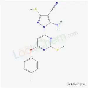 Molecular Structure of 6472-29-3 (5-amino-1-[6-(4-methylphenoxy)-2-(methylsulfanyl)pyrimidin-4-yl]-3-(methylsulfanyl)-1H-pyrazole-4-carbonitrile)
