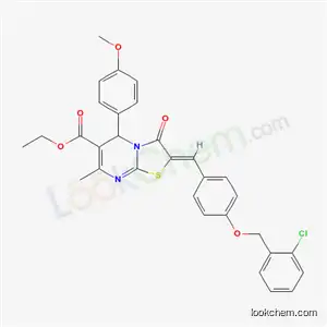 Molecular Structure of 5678-68-2 (ethyl (2Z)-2-({4-[(2-chlorobenzyl)oxy]phenyl}methylidene)-5-(4-methoxyphenyl)-7-methyl-3-oxo-2,3-dihydro-5H-[1,3]thiazolo[3,2-a]pyrimidine-6-carboxylate)