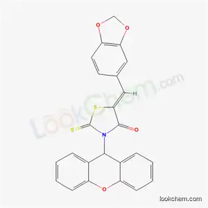 Molecular Structure of 6325-85-5 ((5Z)-5-(1,3-benzodioxol-5-ylmethylidene)-2-thioxo-3-(9H-xanthen-9-yl)-1,3-thiazolidin-4-one)