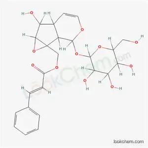 Molecular Structure of 58286-51-4 ([2-(hexopyranosyloxy)-6-hydroxy-1b,5a,6,6a-tetrahydrooxireno[4,5]cyclopenta[1,2-c]pyran-1a(2H)-yl]methyl (2E)-3-phenylprop-2-enoate)