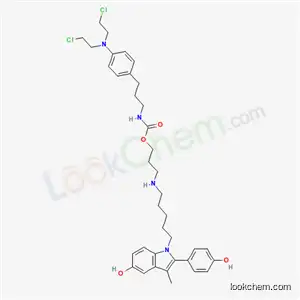 Molecular Structure of 185994-07-4 (3-({5-[5-hydroxy-2-(4-hydroxyphenyl)-3-methyl-1H-indol-1-yl]pentyl}amino)propyl (3-{4-[bis(2-chloroethyl)amino]phenyl}propyl)carbamate)