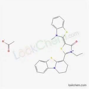 Molecular Structure of 142307-19-5 ((5E)-2-(2,3-dihydro-1H-pyrido[2,1-b][1,3]benzothiazol-4-yl)-3-ethyl-5-(3-methyl-1,3-benzothiazol-2(3H)-ylidene)-4-oxo-4,5-dihydro-1,3-thiazol-3-ium acetate)