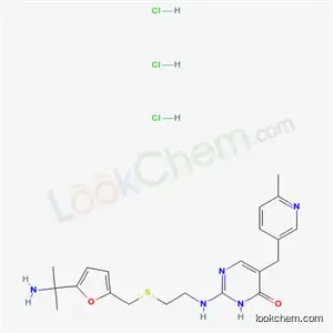 Molecular Structure of 72716-75-7 (2-[2-[(5-Dimethylaminomethylfuran-2-yl)methylthio]ethylamino]-5-(6-methylpyridyl-3-ylmethyl)pyrimid-4-one trihydrochloride)