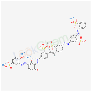 Tetrasodium (2-(2-(4-((2,6-dihydroxy-3-((2-hydroxy-5-sulphophenyl)azo)phenyl)azo)-2-sulphophenyl)vinyl)-5-((4-((4-sulphophenyl)azo)phenyl)azo)benzenesulphonato(6-))cuprate(4-)