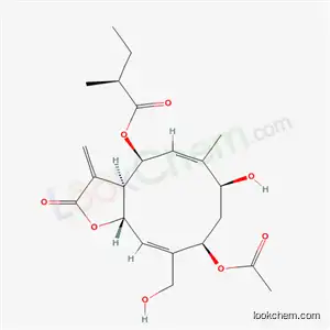 Molecular Structure of 66922-25-6 ((3aR,4R,7R,9S)-9-(acetyloxy)-7-hydroxy-10-(hydroxymethyl)-6-methyl-3-methylidene-2-oxo-2,3,3a,4,7,8,9,11a-octahydrocyclodeca[b]furan-4-yl (2S)-2-methylbutanoate)