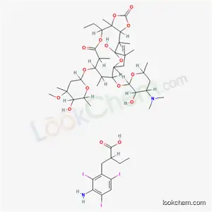 Molecular Structure of 59202-96-9 (2-(3-amino-2,4,6-triiodobenzyl)butanoic acid - 14-{[4-(dimethylamino)-3-hydroxy-6-methyltetrahydro-2H-pyran-2-yl]oxy}-8-ethyl-1-hydroxy-12-[(5-hydroxy-4-methoxy-4,6-dimethyltetrahydro-2H-pyran-2-yl)oxy]-2,7,11,13,15,17-hexamethyl-4,6,9,18-tetraoxatricyclo)