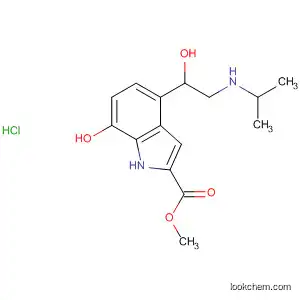 Molecular Structure of 84639-99-6 (1H-Indole-2-carboxylic acid,
7-hydroxy-4-[1-hydroxy-2-[(1-methylethyl)amino]ethyl]-, methyl ester,
monohydrochloride)