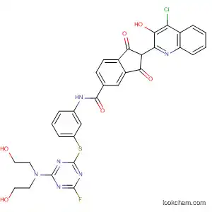 Molecular Structure of 88471-20-9 (1H-Indene-5-carboxamide,
N-[3-[[4-[bis(2-hydroxyethyl)amino]-6-fluoro-1,3,5-triazin-2-yl]thio]phenyl]
-2-(4-chloro-3-hydroxy-2-quinolinyl)-2,3-dihydro-1,3-dioxo-)
