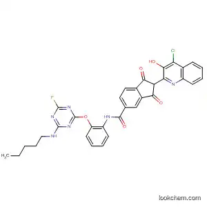 Molecular Structure of 88471-34-5 (1H-Indene-5-carboxamide,
2-(4-chloro-3-hydroxy-2-quinolinyl)-N-[2-[[4-fluoro-6-(pentylamino)-1,3,5-
triazin-2-yl]oxy]phenyl]-2,3-dihydro-1,3-dioxo-)