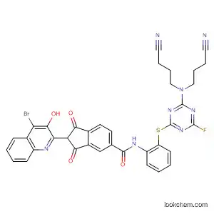 Molecular Structure of 88471-40-3 (1H-Indene-5-carboxamide,
N-[2-[[4-[bis(3-cyanopropyl)amino]-6-fluoro-1,3,5-triazin-2-yl]thio]phenyl]
-2-(4-bromo-3-hydroxy-2-quinolinyl)-2,3-dihydro-1,3-dioxo-)