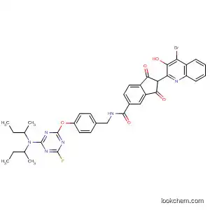Molecular Structure of 88471-43-6 (1H-Indene-5-carboxamide,
N-[[4-[[4-[bis(1-methylpropyl)amino]-6-fluoro-1,3,5-triazin-2-yl]oxy]phenyl
]methyl]-2-(4-bromo-3-hydroxy-2-quinolinyl)-2,3-dihydro-1,3-dioxo-)