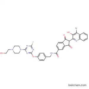 Molecular Structure of 88471-44-7 (1H-Indene-5-carboxamide,
2-(4-bromo-3-hydroxy-2-quinolinyl)-N-[[4-[[4-fluoro-6-[4-(2-hydroxyethyl)-
1-piperazinyl]-1,3,5-triazin-2-yl]oxy]phenyl]methyl]-2,3-dihydro-1,3-dioxo
-)