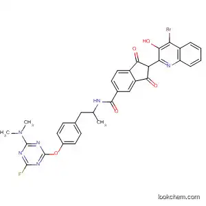 Molecular Structure of 88471-53-8 (1H-Indene-5-carboxamide,
2-(4-bromo-3-hydroxy-2-quinolinyl)-N-[2-[4-[[4-(dimethylamino)-6-fluoro-
1,3,5-triazin-2-yl]oxy]phenyl]-1-methylethyl]-2,3-dihydro-1,3-dioxo-)