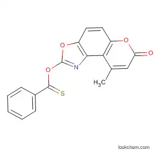 Molecular Structure of 88519-03-3 (Benzenecarbothioic acid,
S-(9-methyl-7-oxo-7H-pyrano[3,2-e]benzoxazol-2-yl) ester)