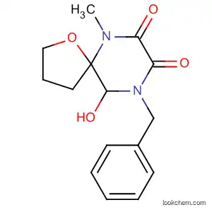 Molecular Structure of 88521-57-7 (1-Oxa-6,9-diazaspiro[4.5]decane-7,8-dione,
10-hydroxy-6-methyl-9-(phenylmethyl)-)