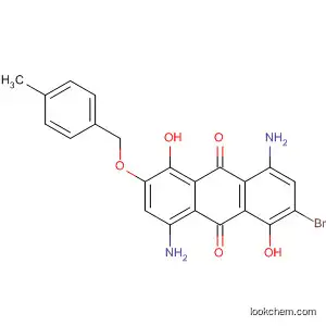 Molecular Structure of 88604-54-0 (9,10-Anthracenedione,
4,8-diamino-2-bromo-1,5-dihydroxy-6-[(4-methylphenyl)methoxy]-)