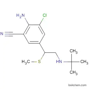 Molecular Structure of 88699-11-0 (Benzonitrile,
2-amino-3-chloro-5-[2-[(1,1-dimethylethyl)amino]-1-(methylthio)ethyl]-)