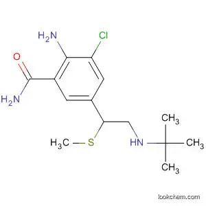 Molecular Structure of 88699-14-3 (Benzamide,
2-amino-3-chloro-5-[2-[(1,1-dimethylethyl)amino]-1-(methylthio)ethyl]-)