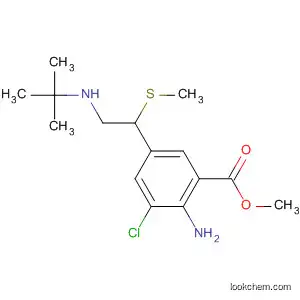 Molecular Structure of 88699-19-8 (Benzoic acid,
2-amino-3-chloro-5-[2-[(1,1-dimethylethyl)amino]-1-(methylthio)ethyl]-,
methyl ester)