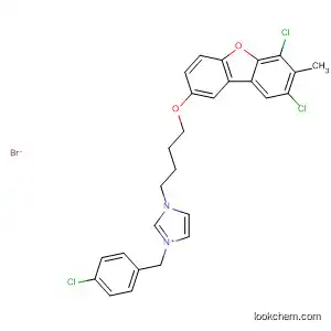 Molecular Structure of 88910-74-1 (1H-Imidazolium,
1-[(4-chlorophenyl)methyl]-3-[4-[(6,8-dichloro-7-methyl-2-dibenzofuranyl)
oxy]butyl]-, bromide)