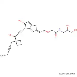 Molecular Structure of 89057-38-5 (Acetamide,
N-(2,3-dihydroxypropyl)-2-[2-[hexahydro-5-hydroxy-4-[3-hydroxy-3-[1-(2-
pentynyl)cyclobutyl]-1-propynyl]-2(1H)-pentalenylidene]ethoxy]-)