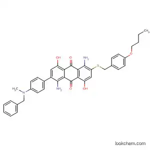 Molecular Structure of 89134-72-5 (9,10-Anthracenedione,
1,5-diamino-2-[[(4-butoxyphenyl)methyl]thio]-4,8-dihydroxy-6-[4-[methyl(
phenylmethyl)amino]phenyl]-)