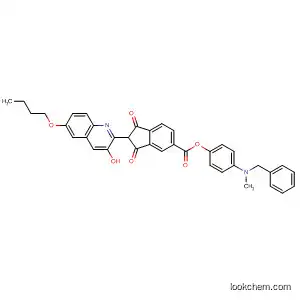 Molecular Structure of 89134-95-2 (1H-Indene-5-carboxylic acid,
2-(6-butoxy-3-hydroxy-2-quinolinyl)-2,3-dihydro-1,3-dioxo-,
4-[methyl(phenylmethyl)amino]phenyl ester)