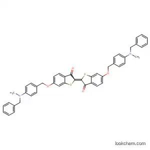Molecular Structure of 89135-14-8 (Benzo[b]thiophen-3(2H)-one,
6-[[4-[methyl(phenylmethyl)amino]phenyl]methoxy]-2-[6-[[4-[methyl(phen
ylmethyl)amino]phenyl]methoxy]-3-oxobenzo[b]thien-2(3H)-ylidene]-)