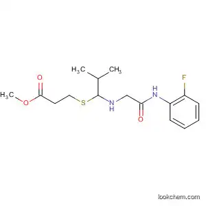 Molecular Structure of 89135-48-8 (Propanoic acid,
3-[[1-[[[(2-fluorophenyl)amino]carbonyl]methylamino]-2-methylpropyl]thio
]-, methyl ester)