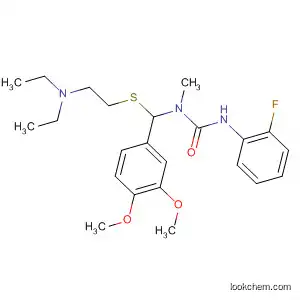 Molecular Structure of 89148-63-0 (Urea,
N-[[[2-(diethylamino)ethyl]thio](3,4-dimethoxyphenyl)methyl]-N'-(2-fluoro
phenyl)-N-methyl-)
