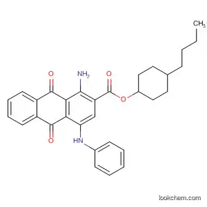 Molecular Structure of 89369-49-3 (2-Anthracenecarboxylic acid,
1-amino-9,10-dihydro-9,10-dioxo-4-(phenylamino)-, 4-butylcyclohexyl
ester, trans-)