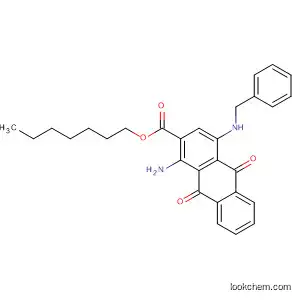 Molecular Structure of 89369-82-4 (2-Anthracenecarboxylic acid,
1-amino-9,10-dihydro-9,10-dioxo-4-[(phenylmethyl)amino]-, heptyl ester)