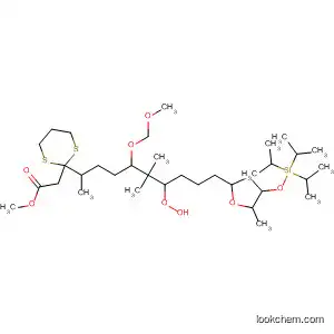 Molecular Structure of 89449-97-8 (1,3-Dithiane-2-acetic acid,
2-[6-hydroxy-4-(methoxymethoxy)-1,5,5-trimethyl-9-[tetrahydro-5-methyl-
4-[[tris(1-methylethyl)silyl]oxy]-2-furanyl]nonyl]-a-oxo-, methyl ester)