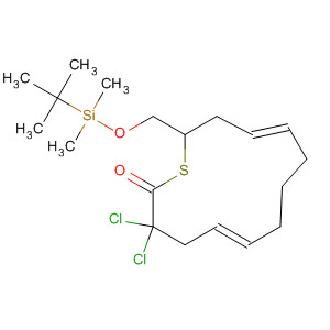Molecular Structure of 89908-70-3 (Thiacyclotrideca-5,10-dien-2-one,
3,3-dichloro-13-[[[(1,1-dimethylethyl)dimethylsilyl]oxy]methyl]-, (E,E)-)