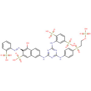 Molecular Structure of 89945-28-8 (1,4-Benzenedisulfonic acid,
2-[[4-[[5-hydroxy-7-sulfo-6-[(2-sulfophenyl)azo]-2-naphthalenyl]amino]-6-
[[4-[[2-(sulfooxy)ethyl]sulfonyl]phenyl]amino]-1,3,5-triazin-2-yl]amino]-)