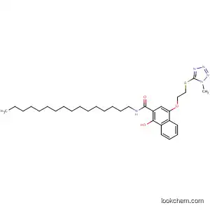 Molecular Structure of 89946-85-0 (2-Naphthalenecarboxamide,
N-hexadecyl-1-hydroxy-4-[2-[(1-methyl-1H-tetrazol-5-yl)thio]ethoxy]-)