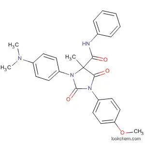 Molecular Structure of 89965-34-4 (4-Imidazolidinecarboxamide,
3-[4-(dimethylamino)phenyl]-1-(4-methoxyphenyl)-4-methyl-2,5-dioxo-N-
phenyl-)