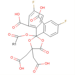 Molecular Structure of 89986-28-7 (1,3-Dioxolane-4,4-diacetic acid, 5-oxo-, bis(2-carboxy-4-fluorophenyl)
ester)