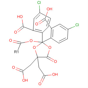 Molecular Structure of 89986-29-8 (1,3-Dioxolane-4,4-diacetic acid, 5-oxo-, bis(2-carboxy-4-chlorophenyl)
ester)