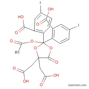 Molecular Structure of 89986-31-2 (1,3-Dioxolane-4,4-diacetic acid, 5-oxo-, bis(2-carboxy-4-iodophenyl)
ester)