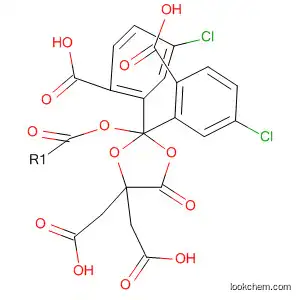 Molecular Structure of 89986-32-3 (1,3-Dioxolane-4,4-diacetic acid, 5-oxo-, bis(2-carboxy-5-chlorophenyl)
ester)