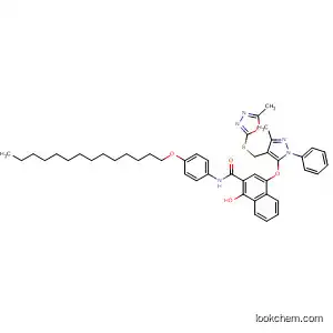 Molecular Structure of 107703-70-8 (1-Hydroxy-4-[[3-methyl-4-[[(5-methyl-1,3,4-oxadiazol-2-yl)thio]methyl]-1-phenyl-1H-pyrazol-5-yl]oxy]-N-(4-tetradecyloxyphenyl)-2-naphthalenecarboxamide)