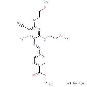 Molecular Structure of 126489-25-6 (Benzoic acid,
4-[[5-cyano-2,6-bis[(2-methoxyethyl)amino]-4-methyl-3-pyridinyl]azo]-,
ethyl ester)