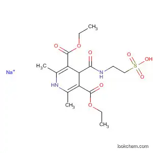 Molecular Structure of 130397-45-4 (3,5-Pyridinedicarboxylic acid,
1,4-dihydro-2,6-dimethyl-4-[[(2-sulfoethyl)amino]carbonyl]-, 3,5-diethyl
ester, monosodium salt)