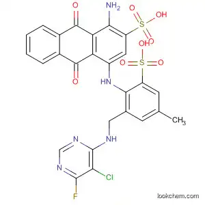 Molecular Structure of 138219-79-1 (2-Anthracenesulfonic acid,
1-amino-4-[[2-[[(5-chloro-6-fluoro-4-pyrimidinyl)amino]methyl]-4-methyl-
6-sulfophenyl]amino]-9,10-dihydro-9,10-dioxo-)