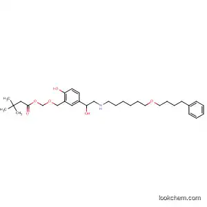 Molecular Structure of 139695-86-6 (Butanoic acid, 3,3-dimethyl-,
[[2-hydroxy-5-[1-hydroxy-2-[[6-(4-phenylbutoxy)hexyl]amino]ethyl]phenyl]
methoxy]methyl ester)