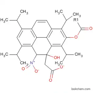 Molecular Structure of 140201-44-1 (4-Pyrenol, 4,5-dihydro-1,3,6,8-tetrakis(1-methylethyl)-5-nitro-, acetate
(ester), trans-)