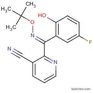 Molecular Structure of 162269-02-5 (3-Pyridinecarbonitrile,
2-[[(1,1-dimethylethoxy)imino](5-fluoro-2-hydroxyphenyl)methyl]-, (E)-)