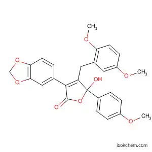 Molecular Structure of 169805-20-3 (2(5H)-Furanone,
3-(1,3-benzodioxol-5-yl)-4-[(2,5-dimethoxyphenyl)methyl]-5-hydroxy-5-(4
-methoxyphenyl)-)