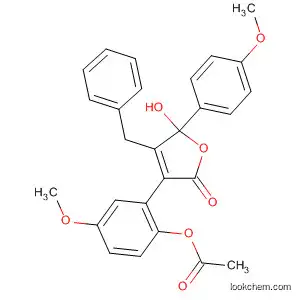 Molecular Structure of 169806-09-1 (Acetaldehyde,
[2-[2,5-dihydro-5-hydroxy-5-(4-methoxyphenyl)-2-oxo-4-(phenylmethyl)-3
-furanyl]-4-methoxyphenoxy]-)